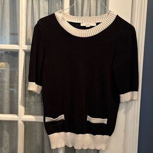 LOFT Black and White Crew Neck Sweater
